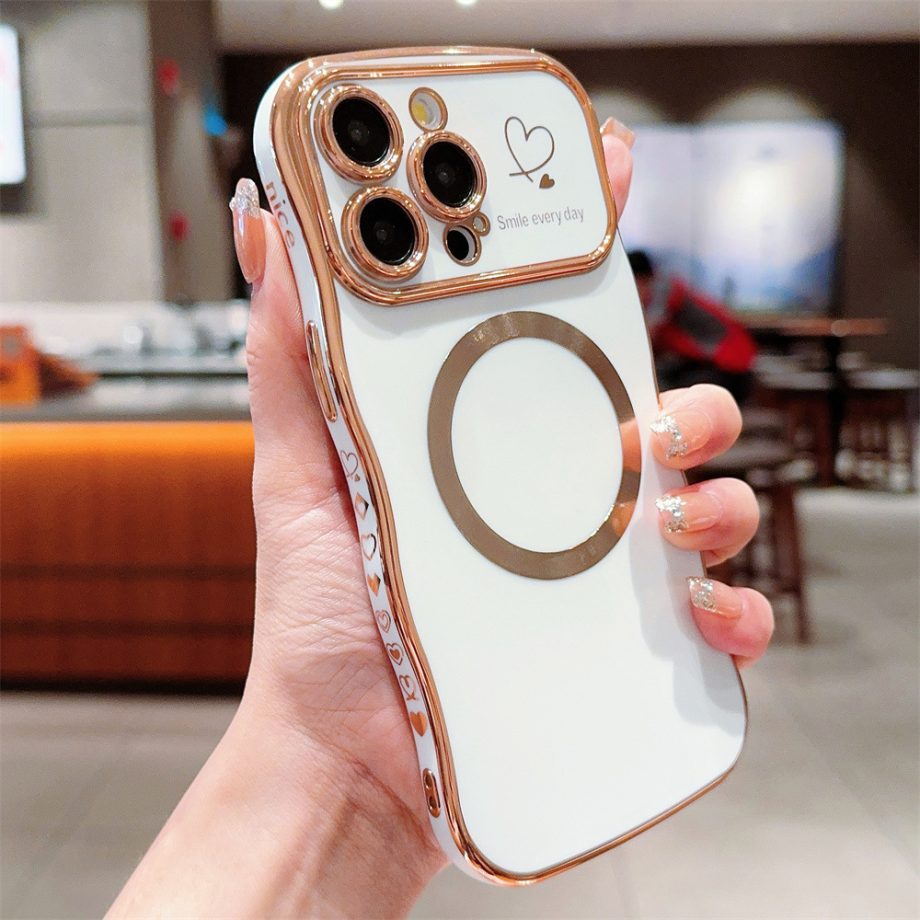 Cute Wave Shape with Love Heart Raised Camera Protection case for iPhone