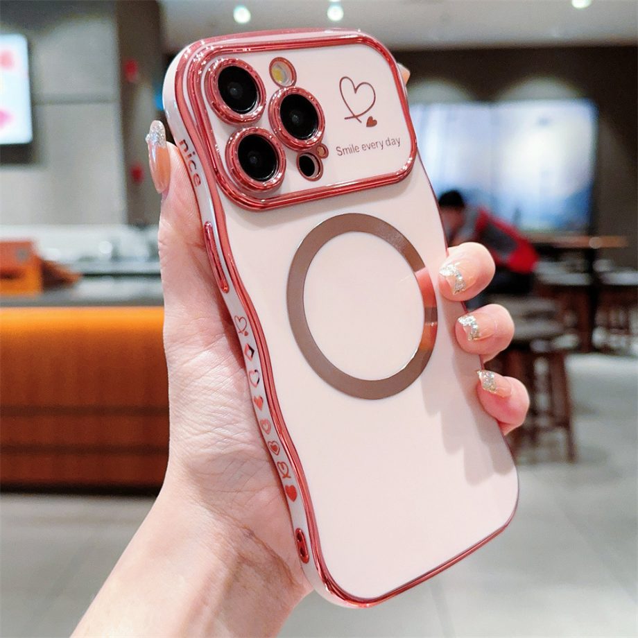 Cute Wave Shape with Love Heart Raised Camera Protection case for iPhone