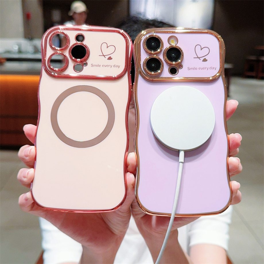 Cute Wave Shape with Love Heart Raised Camera Protection case for iPhone