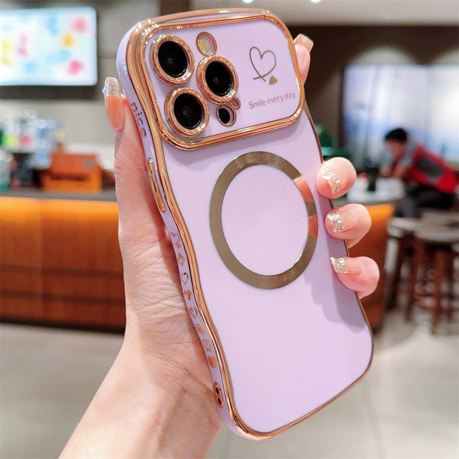 Cute Wave Shape with Love Heart Raised Camera Protection case for iPhone