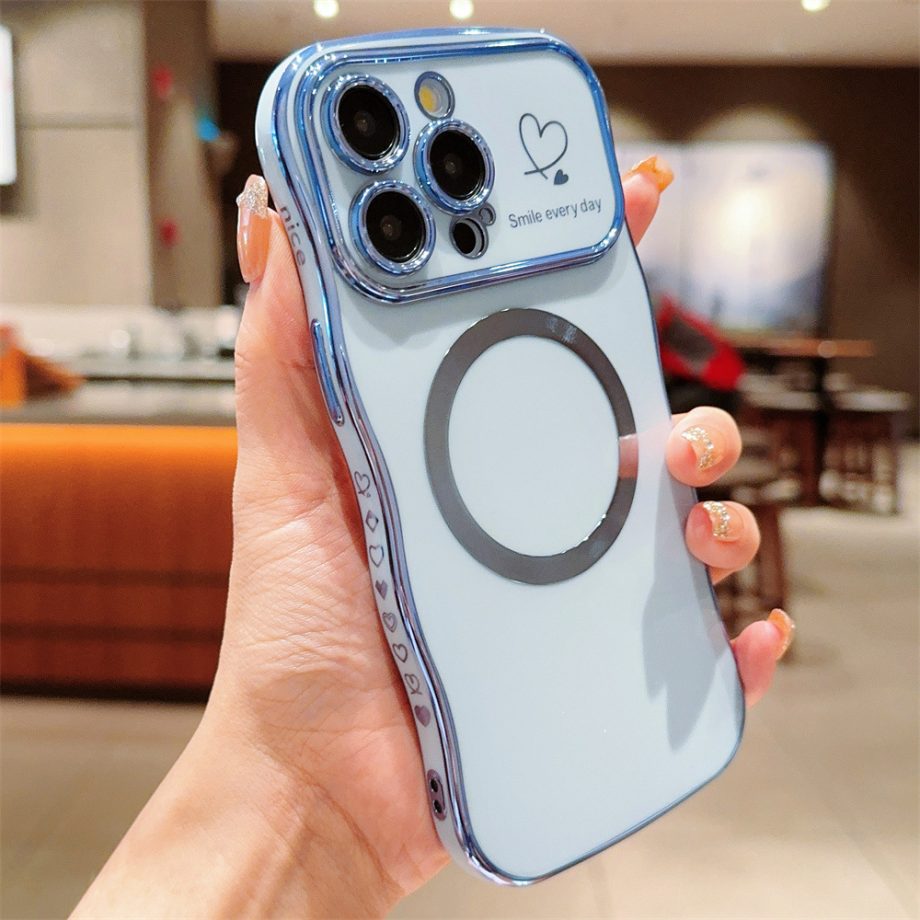 Cute Wave Shape with Love Heart Raised Camera Protection case for iPhone