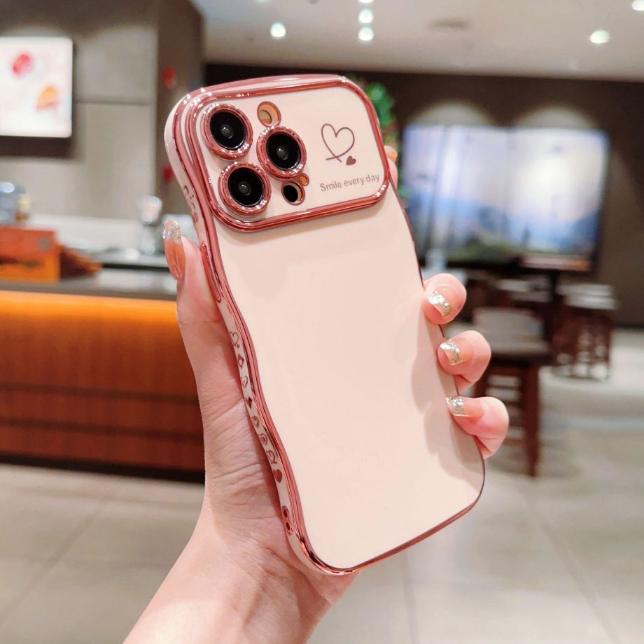 Cute Wave Shape with Love Heart Raised Camera Protection case for iPhone