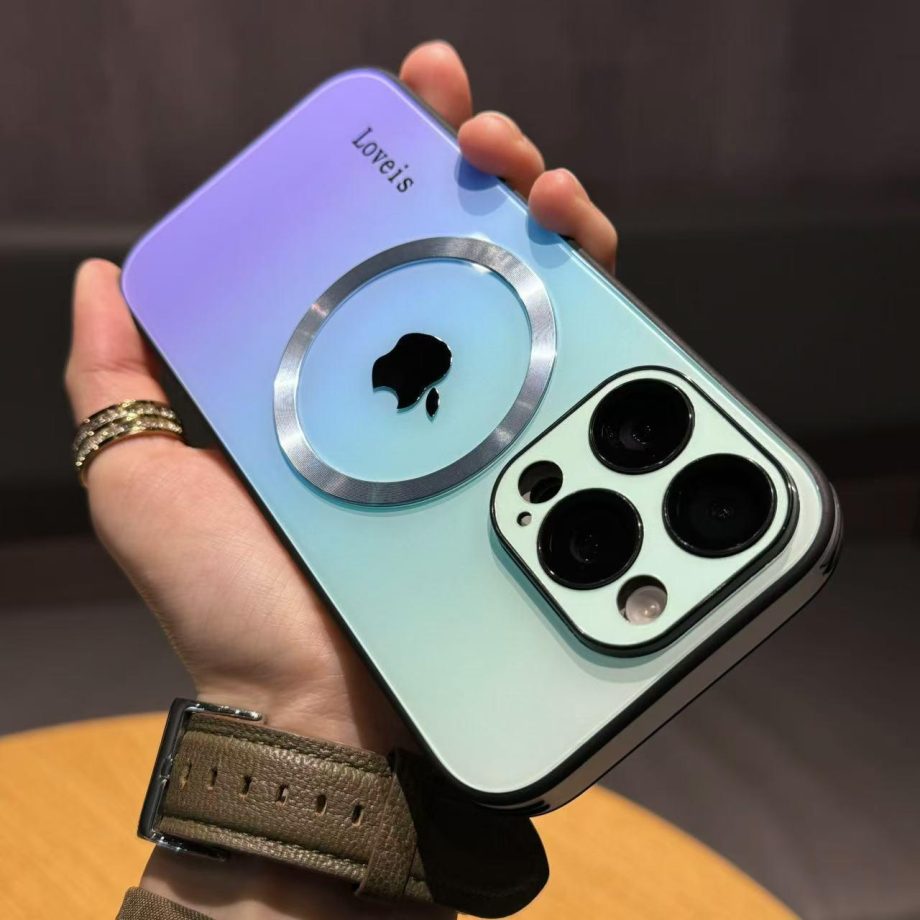 Gradient Glass Silicone Lens Protection Case for iPhone