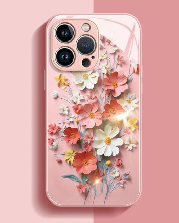Painted Flower Glass Hard Case for iPhone
