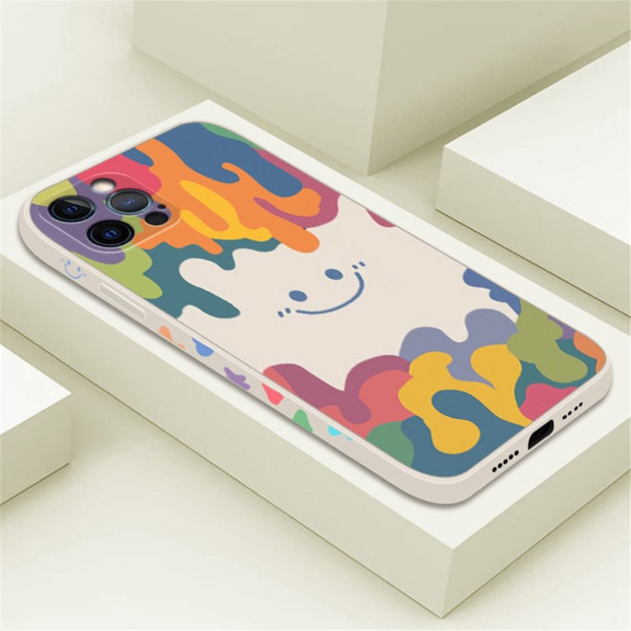 Smiley Graffiti Square Silicone Case For iPhone