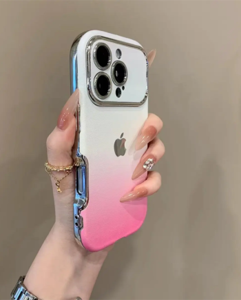 Large window electroplated gradient leather phone case for iPhone