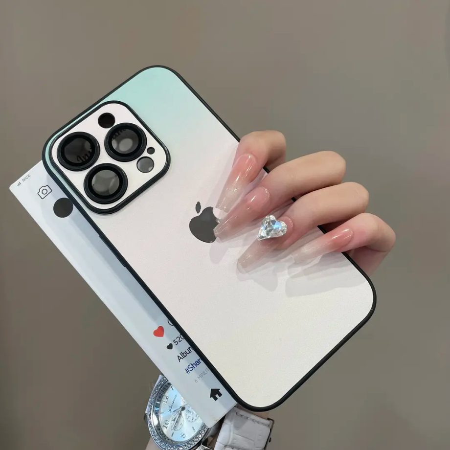 Gradient leather lens protection case for iPhone