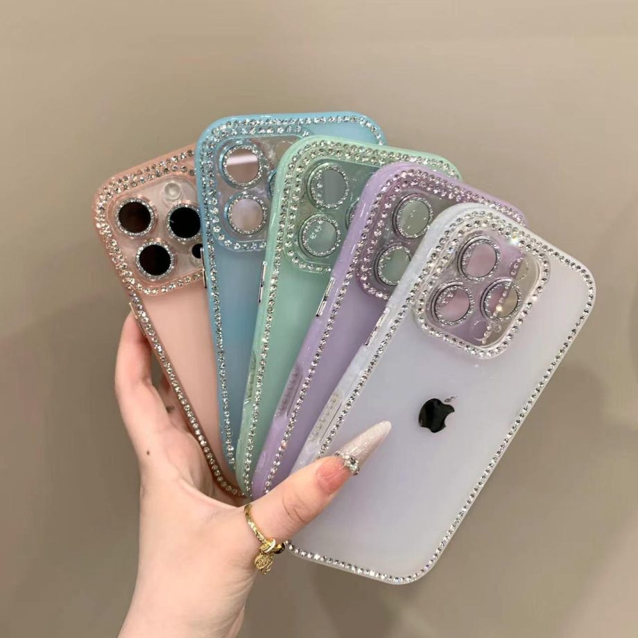 Double sided diamond inlaid frosted case for iPhone