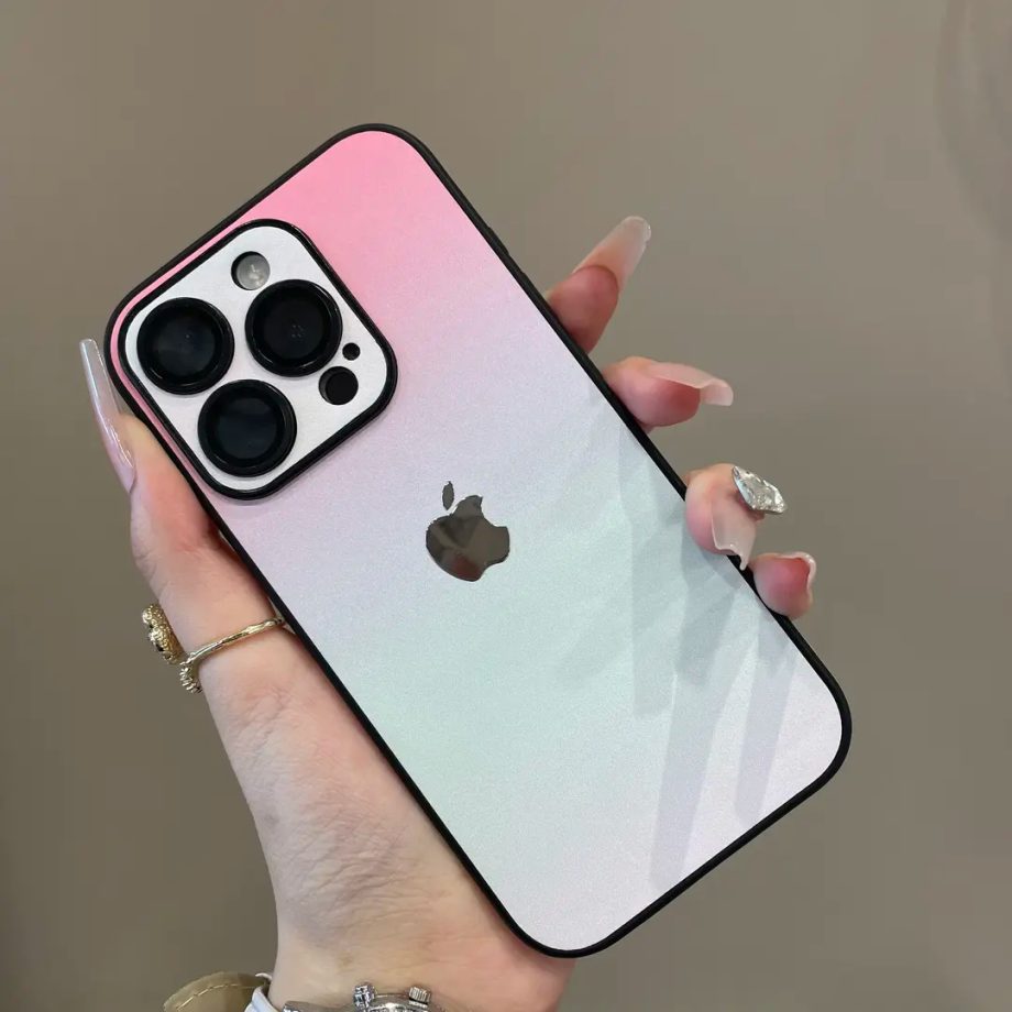 Gradient leather lens protection case for iPhone