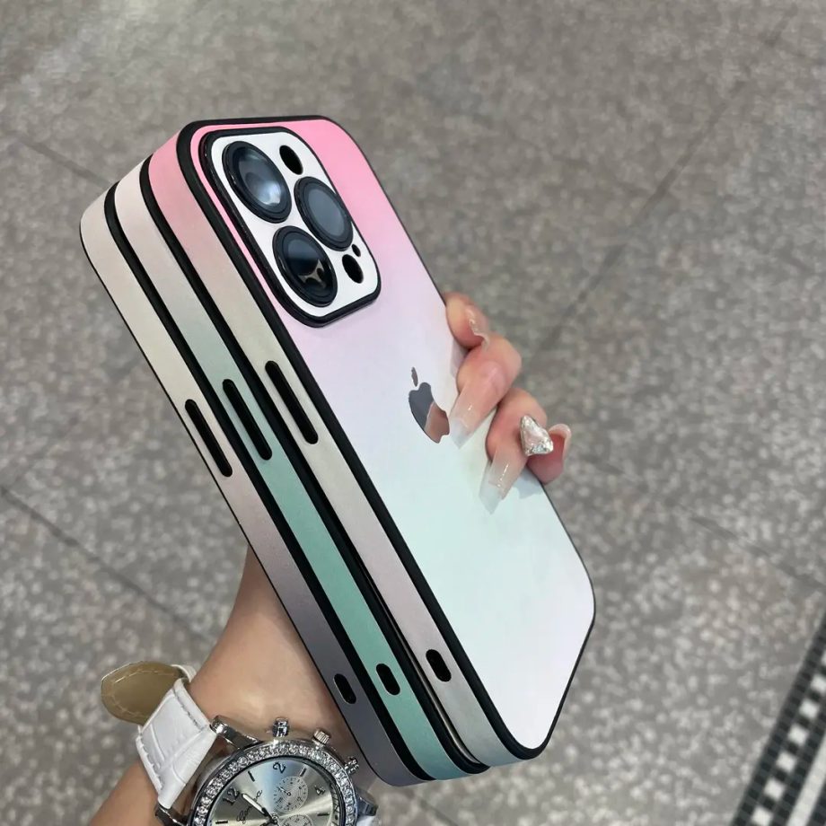 Gradient leather lens protection case for iPhone
