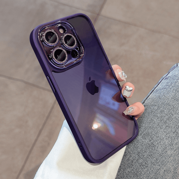 Transparent case with glitter lens film for iPhone