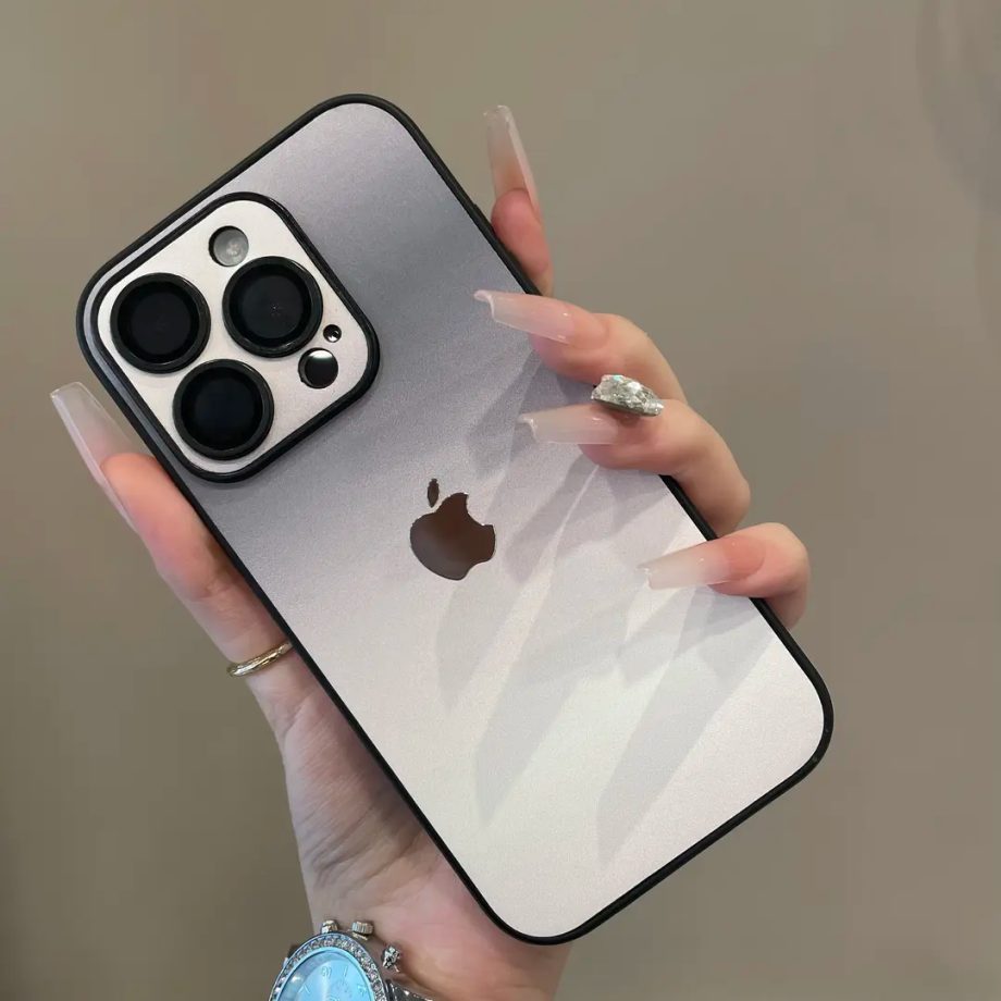 Gradient leather lens protection case for iPhone