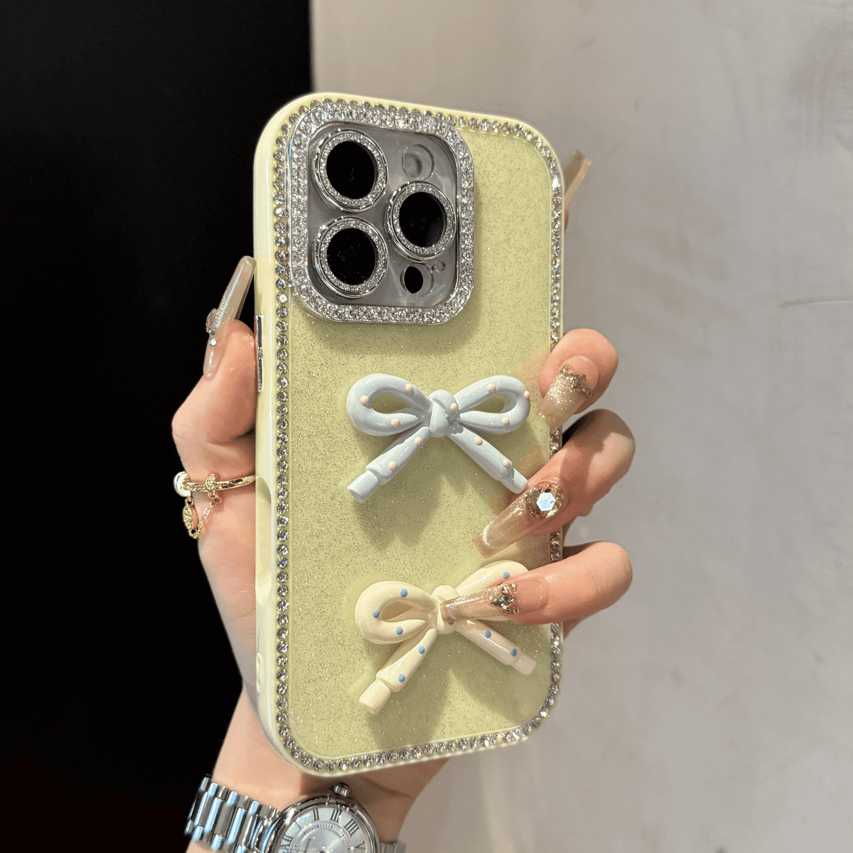 Full-coverage Glitter Bow Phone Case - Image 2