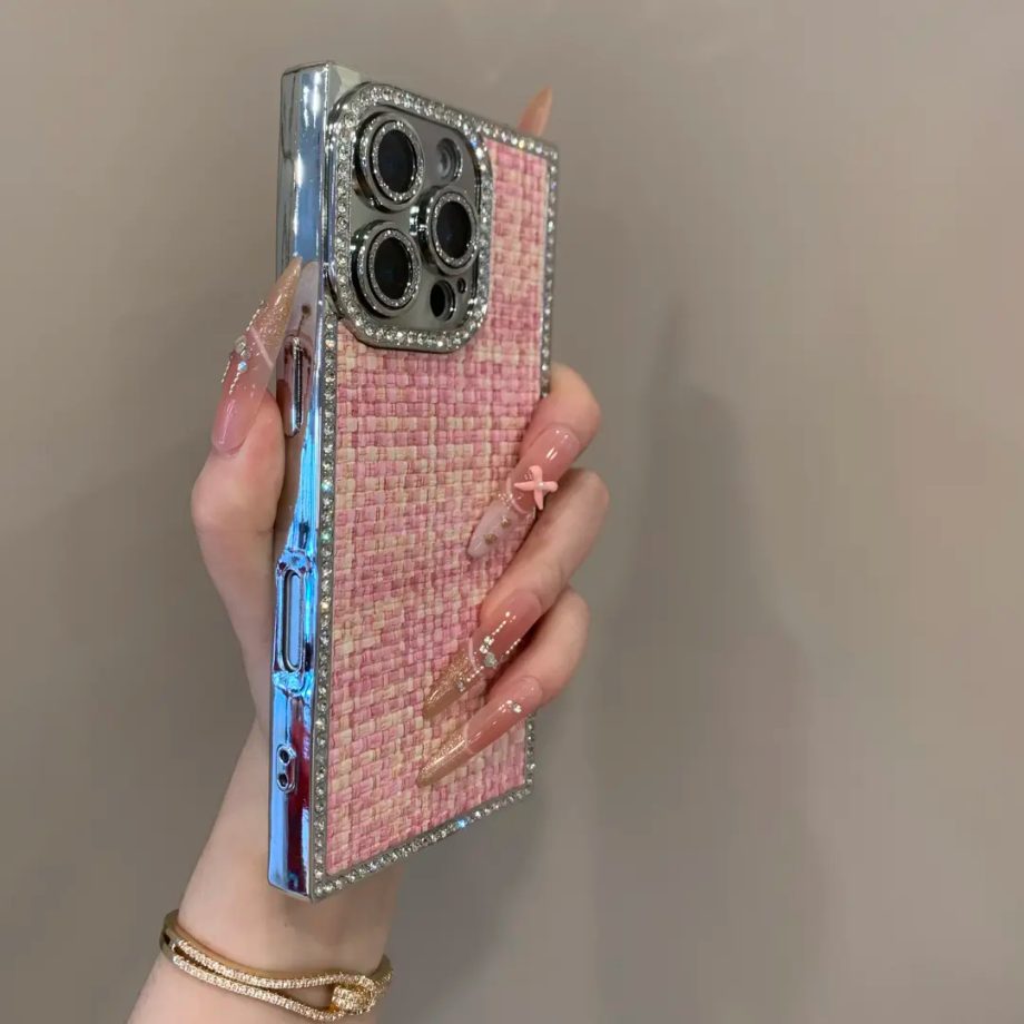 Electroplated woven pattern lens film case for iPhone
