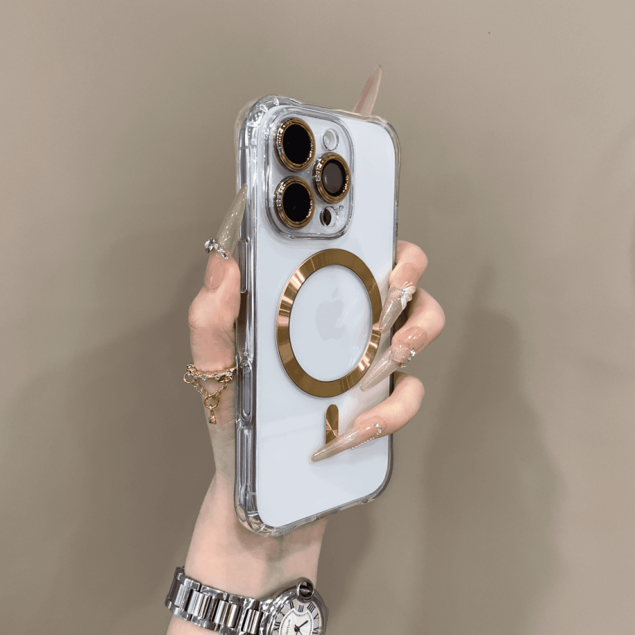 Metal lens film magnetic transparent case for iPhone