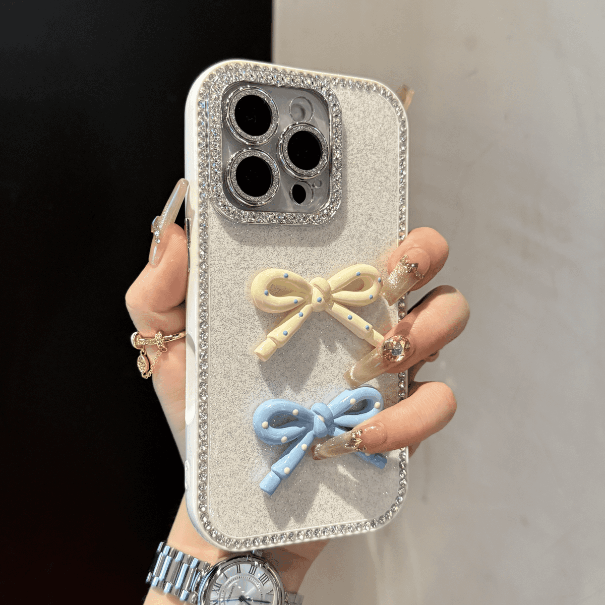 Full-coverage Glitter Bow Phone Case - Image 3