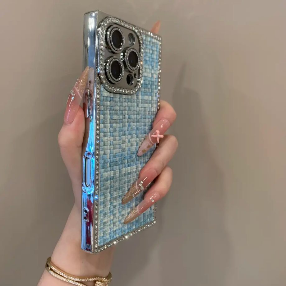 Electroplated woven pattern lens film case for iPhone