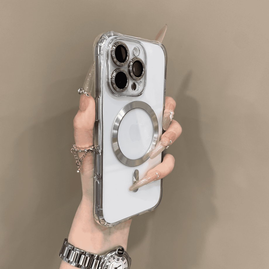 Metal lens film magnetic transparent case for iPhone