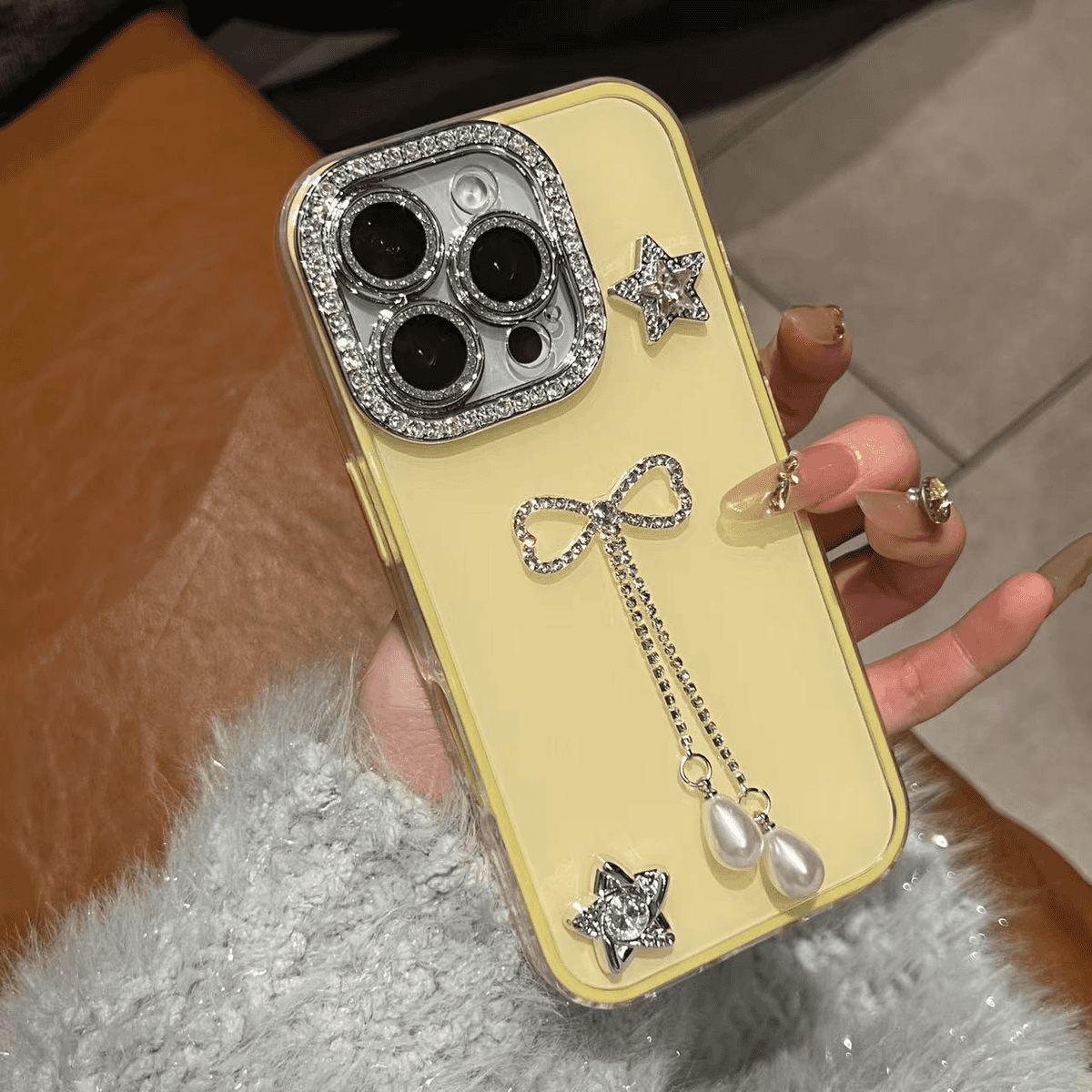 Rhinestone Fringe Glitter Camera Lens Case for iPhone - Image 2