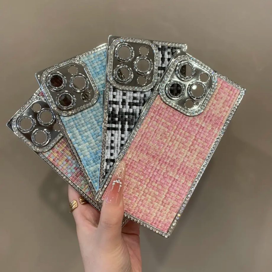 Electroplated woven pattern lens film case for iPhone