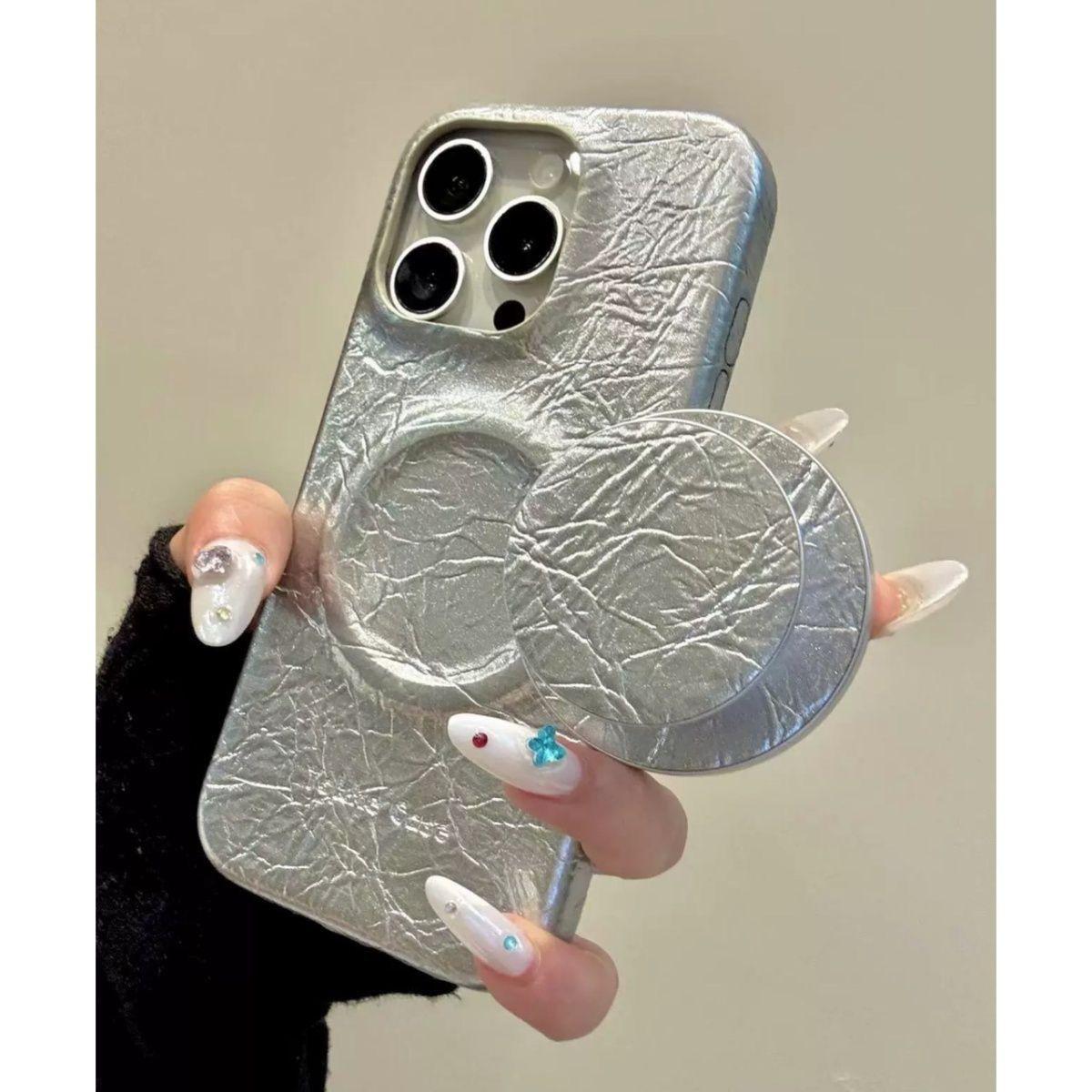 Premium Pearlescent Leather Magnetic Case for iPhone - Image 2