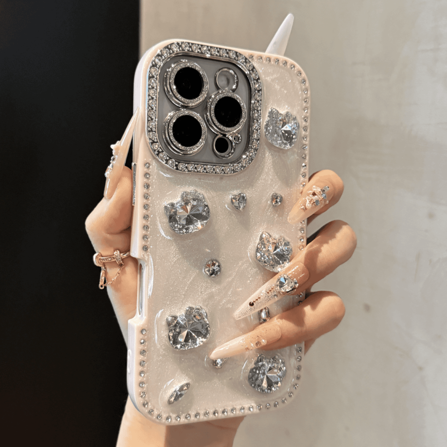 Full-coverage Rhinestone Cat Case for iPhone