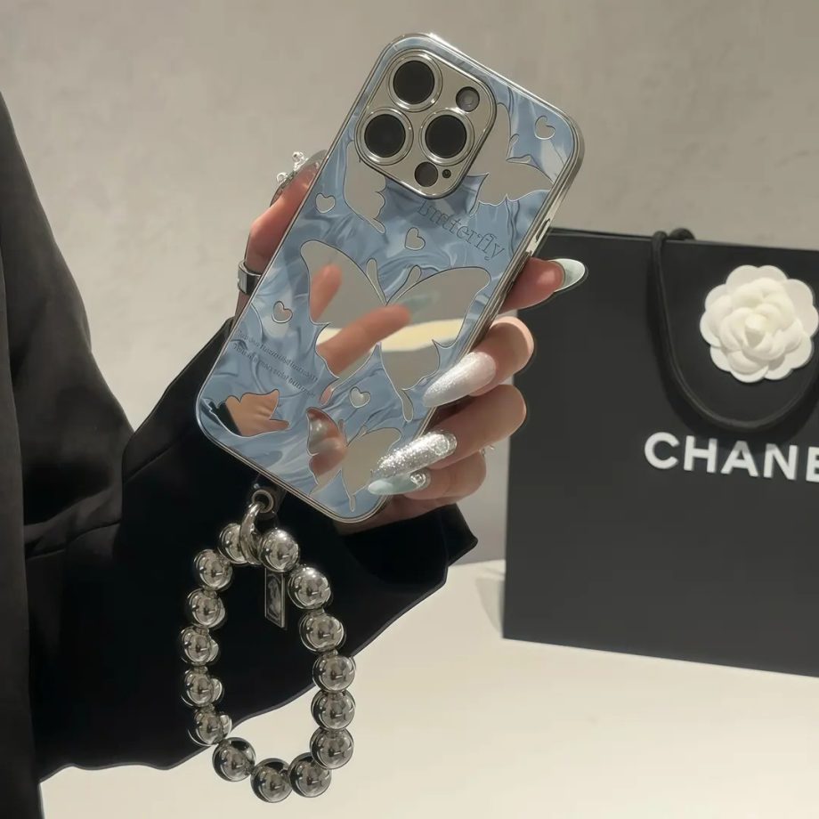 Mirror Butterfly Bead Chain Case for iPhone
