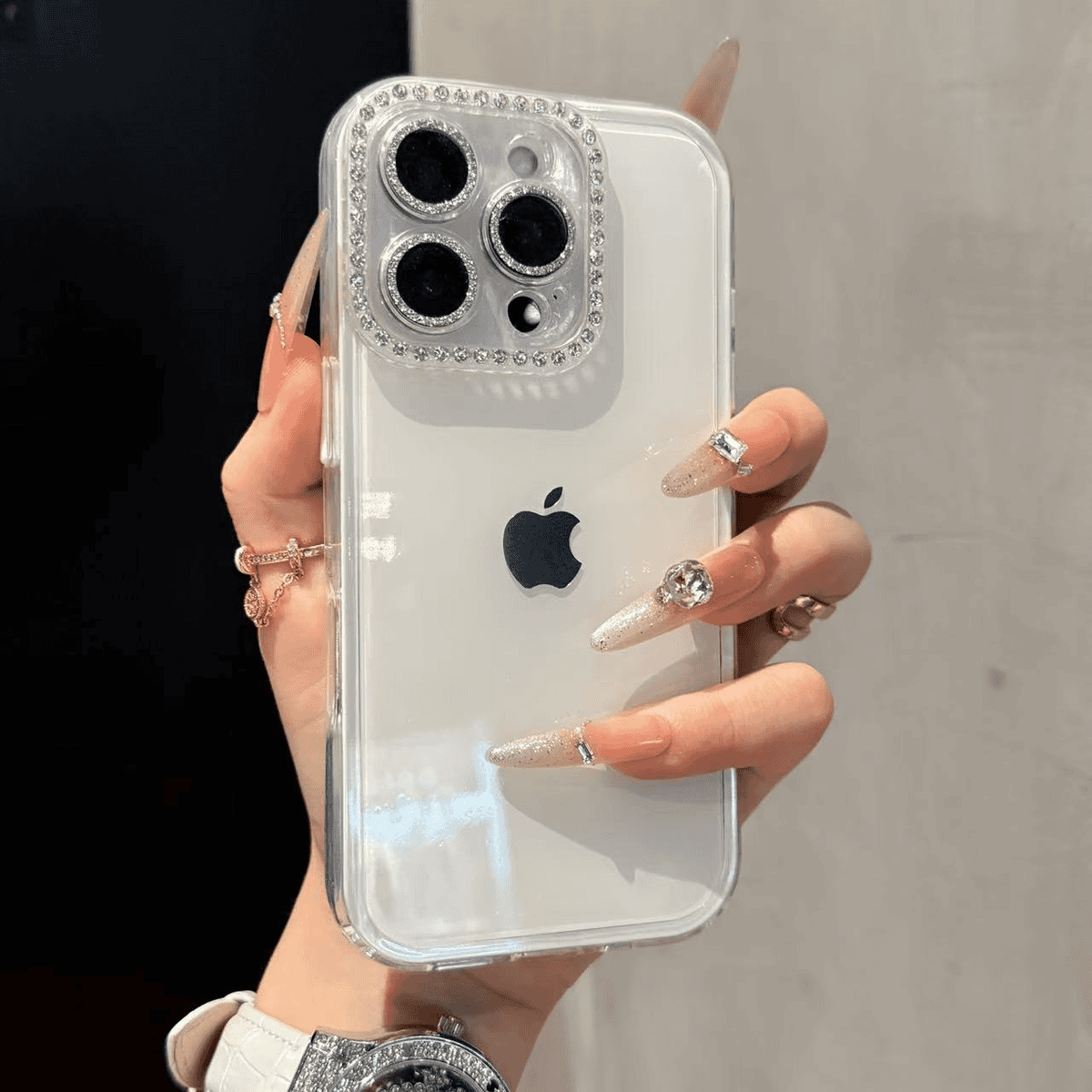 Full-coverage Rhinestone Camera Lens Jelly Case for iPhone - Image 9