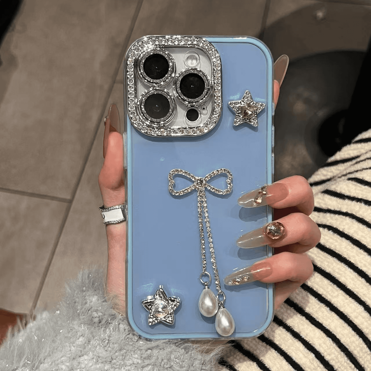 Rhinestone Fringe Glitter Camera Lens Case for iPhone - Image 3