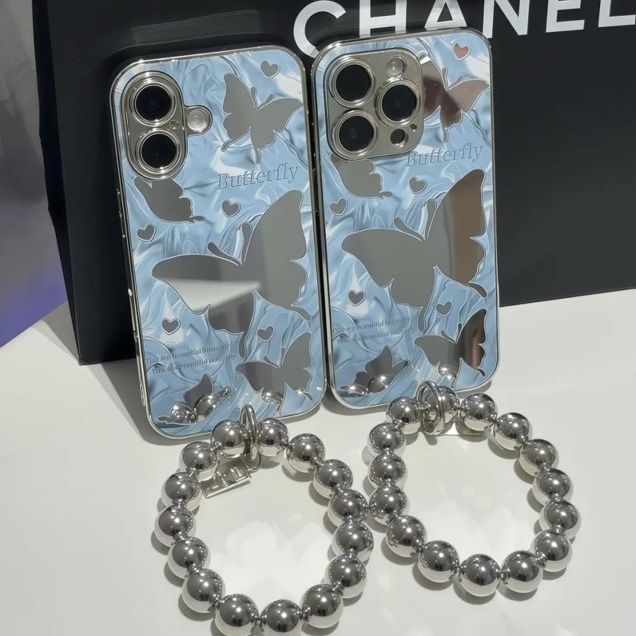 Mirror Butterfly Bead Chain Case for iPhone