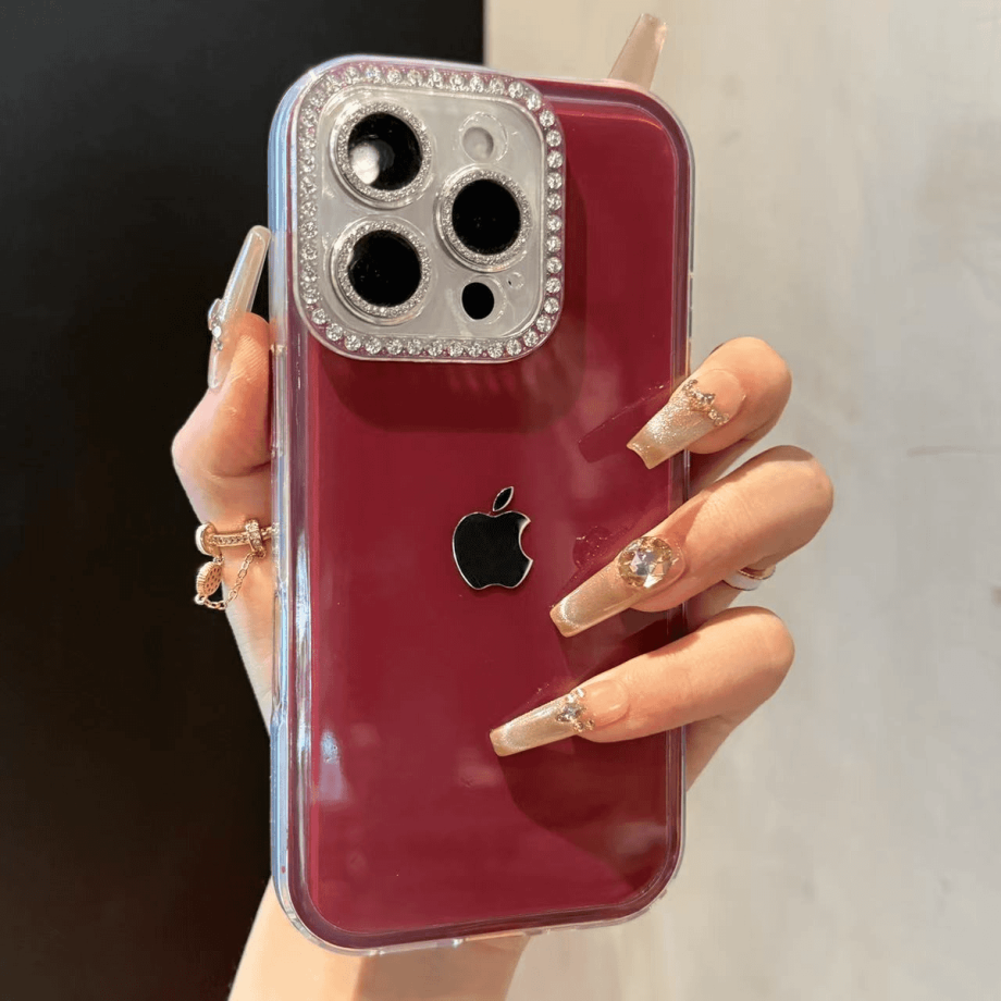Full-coverage Rhinestone Camera Lens Jelly Case for iPhone