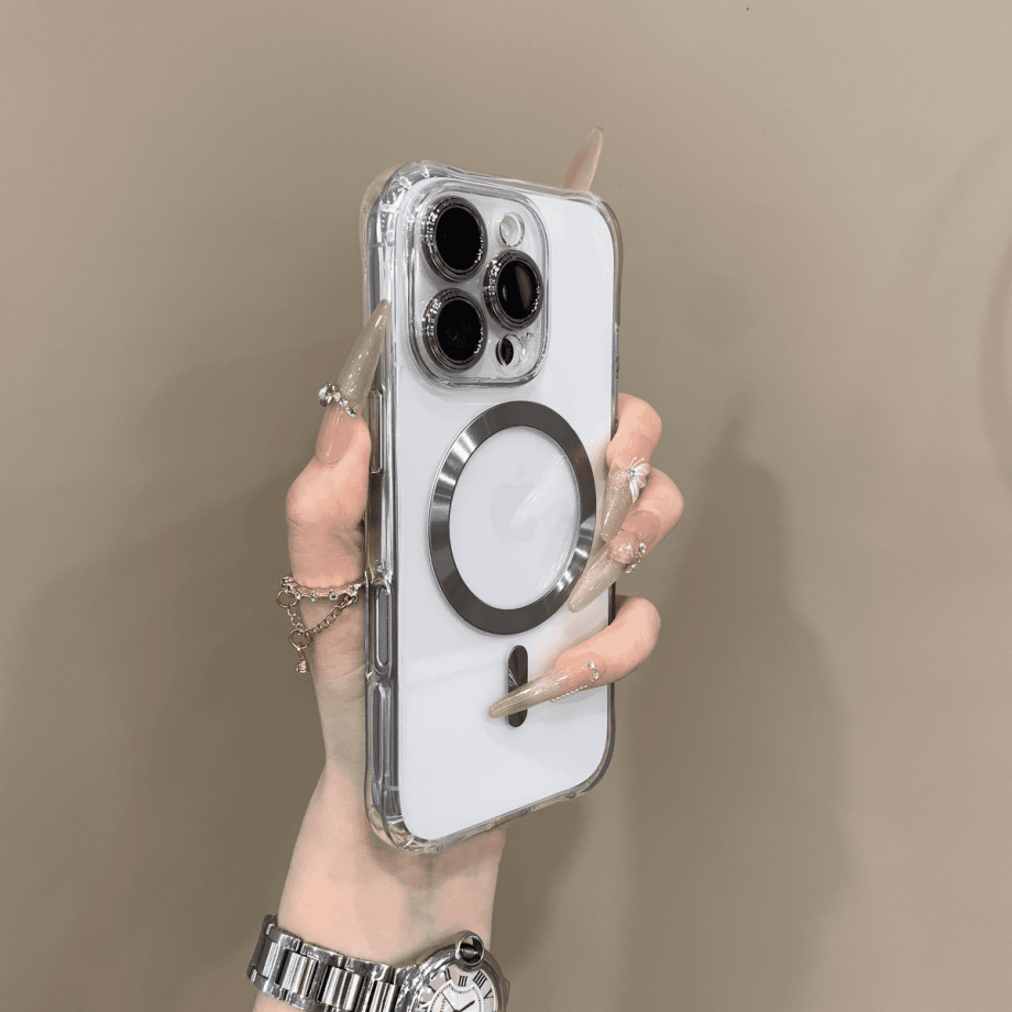 Metal lens film magnetic transparent case for iPhone