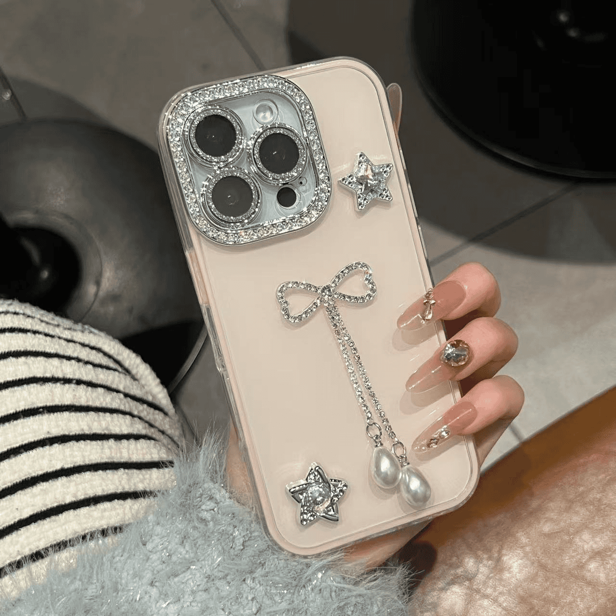 Rhinestone Fringe Glitter Camera Lens Case for iPhone - Image 4