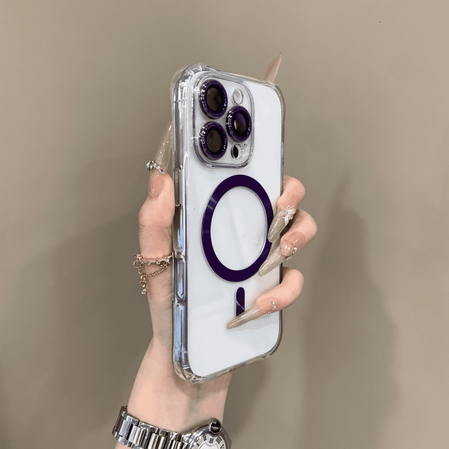 Metal lens film magnetic transparent case for iPhone