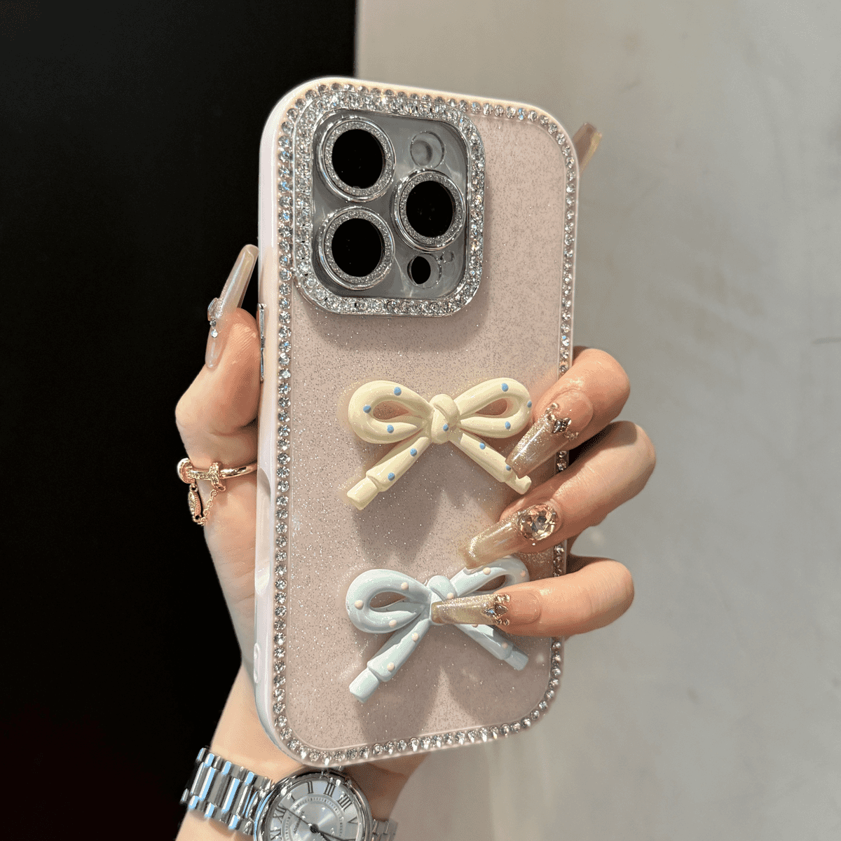 Full-coverage Glitter Bow Phone Case - Image 5