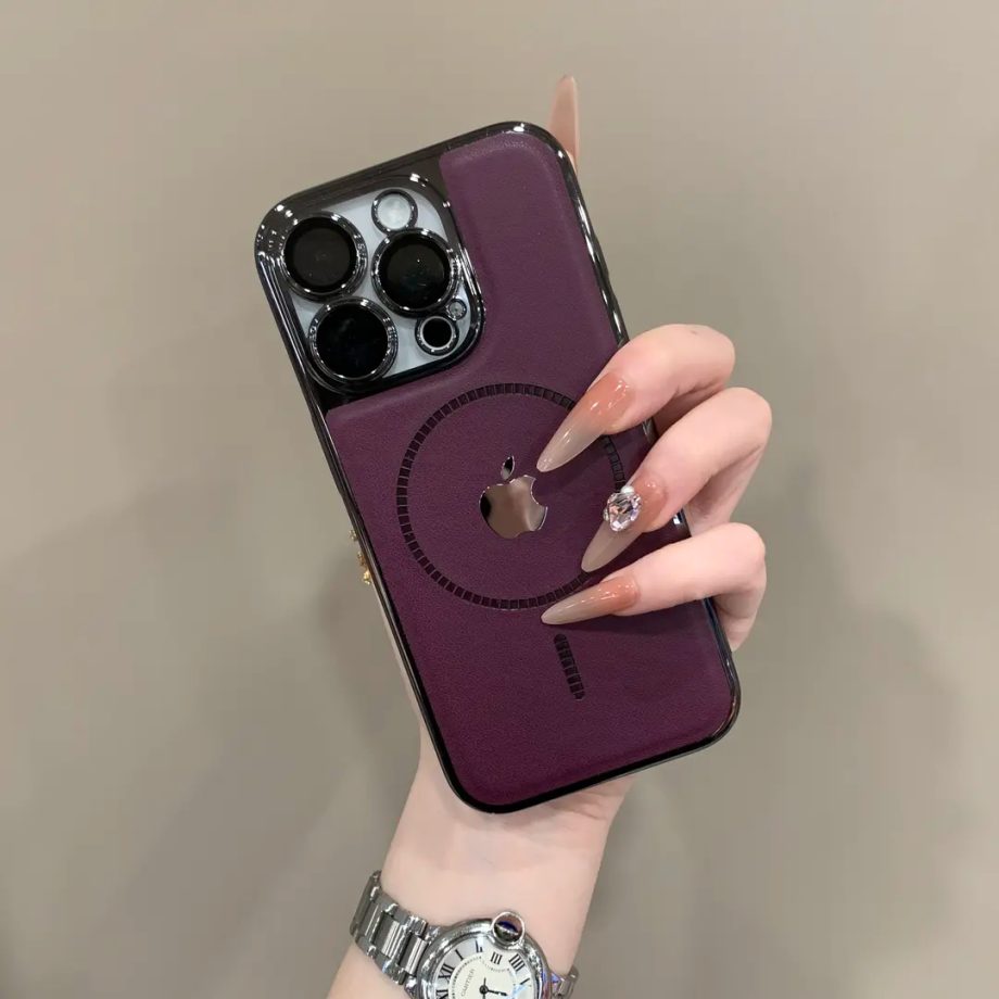 Ultra-thin electroplated leather texture magnetic case for iPhone