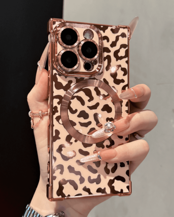 Leopard print Right angle Magnetic case for iPhone