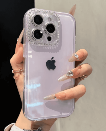 Full-coverage Rhinestone Camera Lens Jelly Case for iPhone