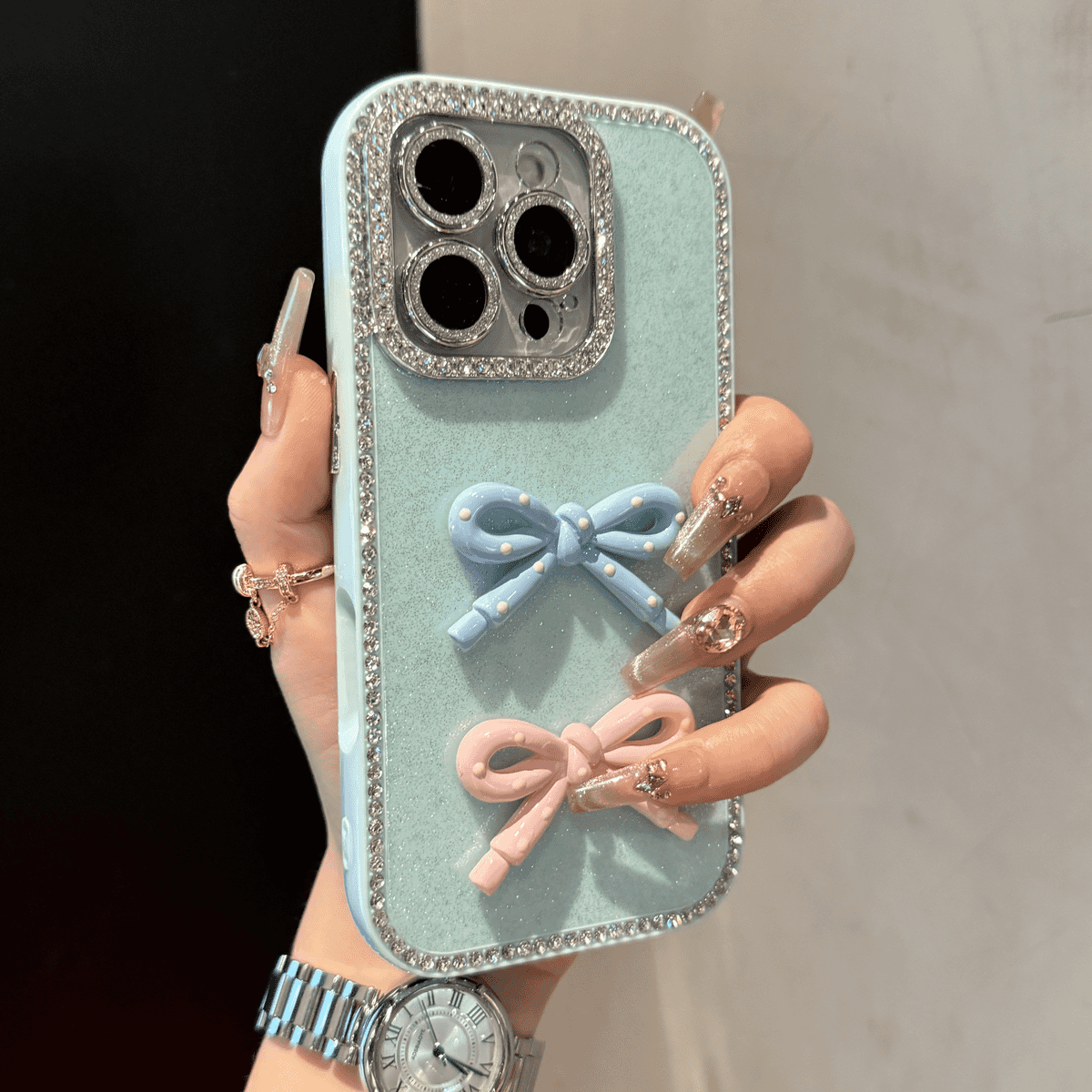 Full-coverage Glitter Bow Phone Case - Image 6