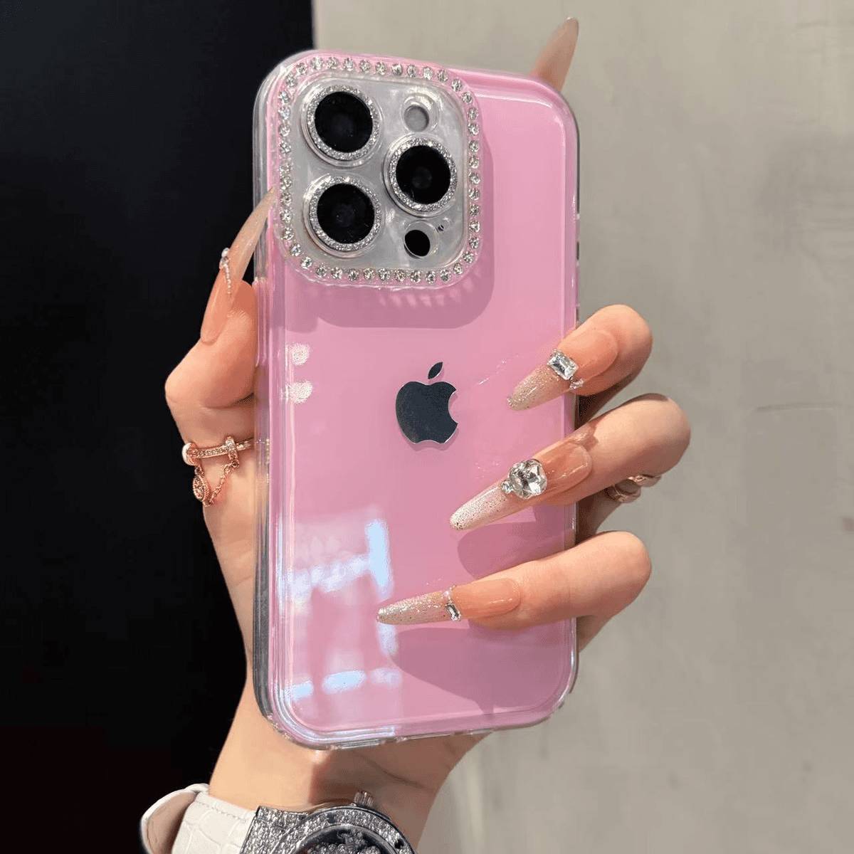 Full-coverage Rhinestone Camera Lens Jelly Case for iPhone - Image 2