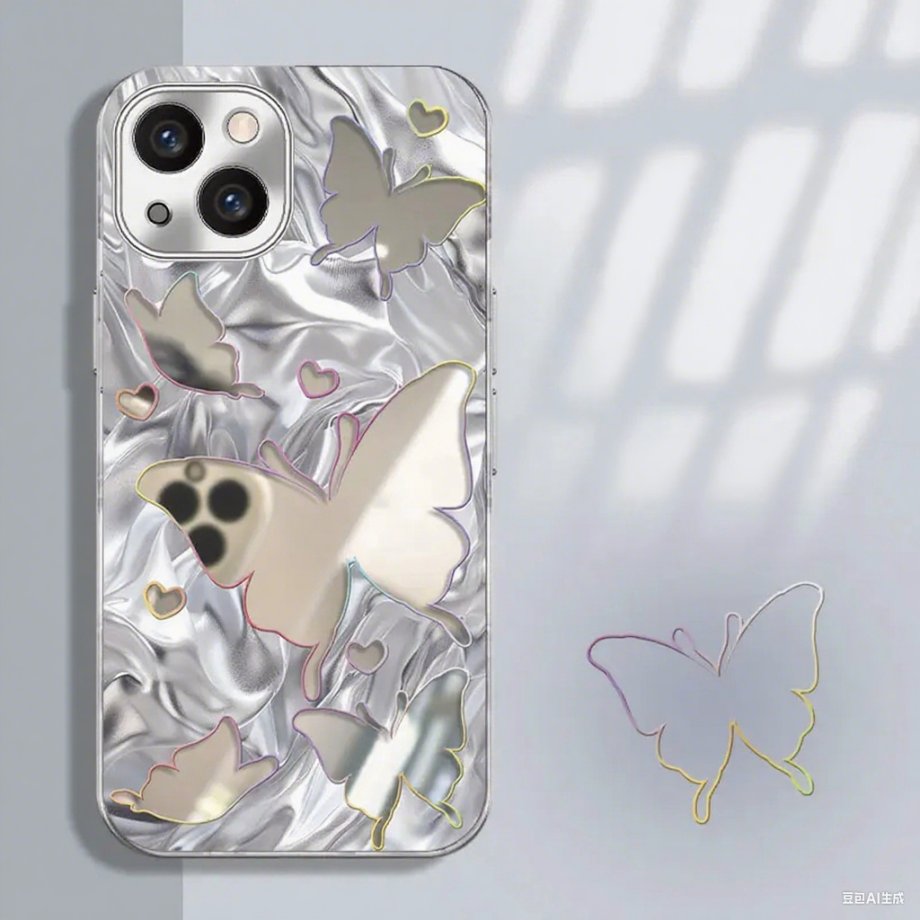 Mirror Butterfly Bead Chain Case for iPhone