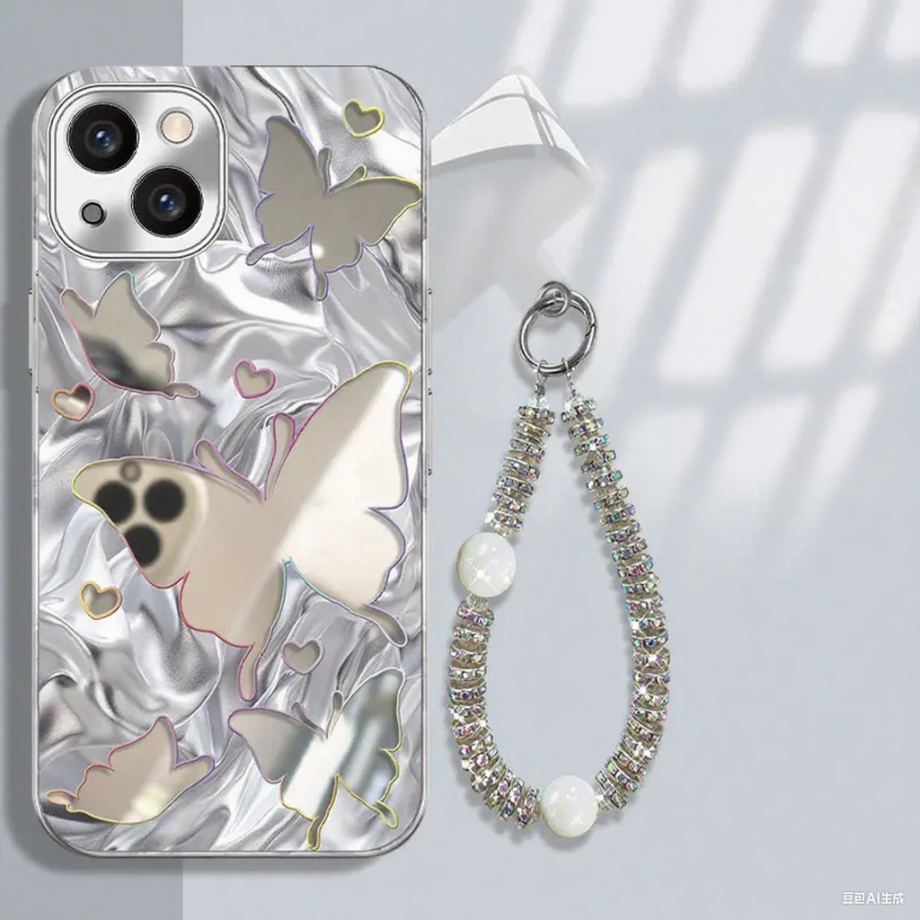 Mirror Butterfly Bead Chain Case for iPhone