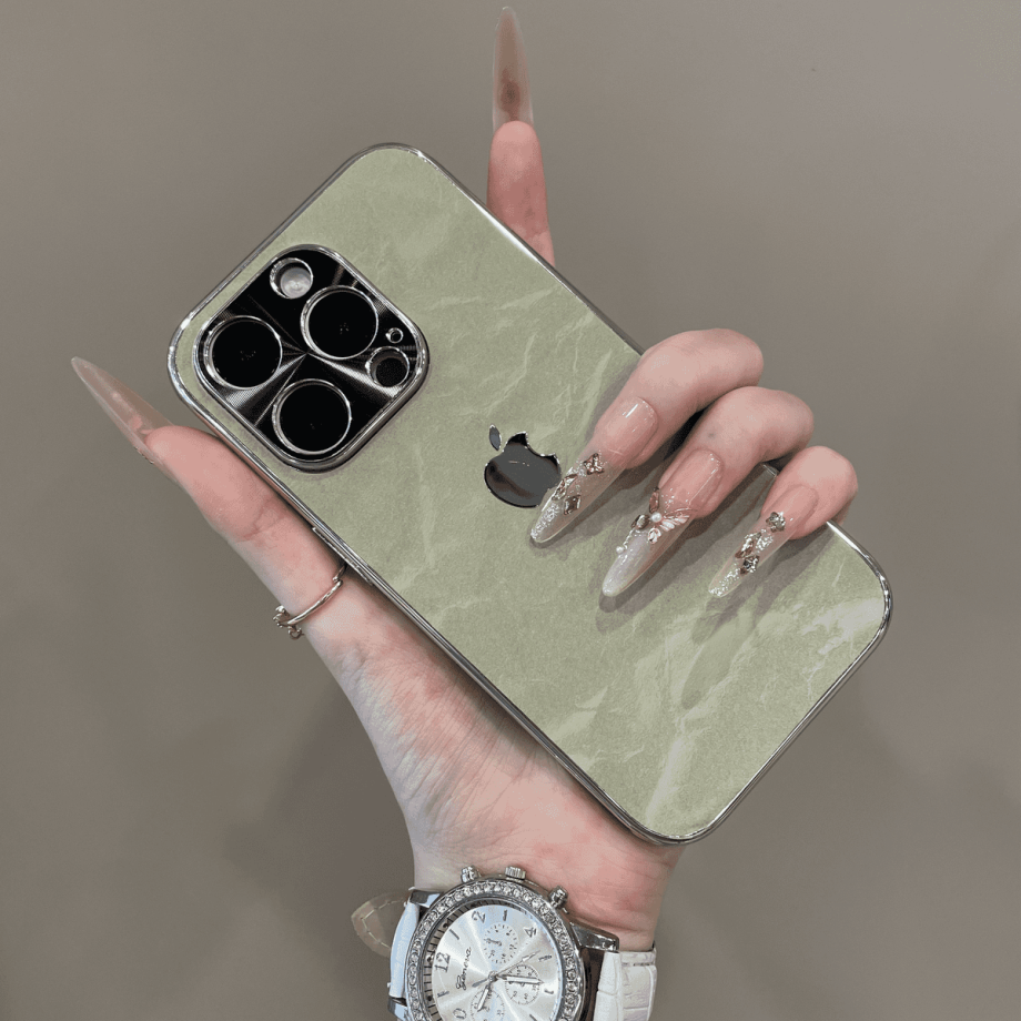 Velvet Snow Mountain electroplated hollow-out silver-edged phone case