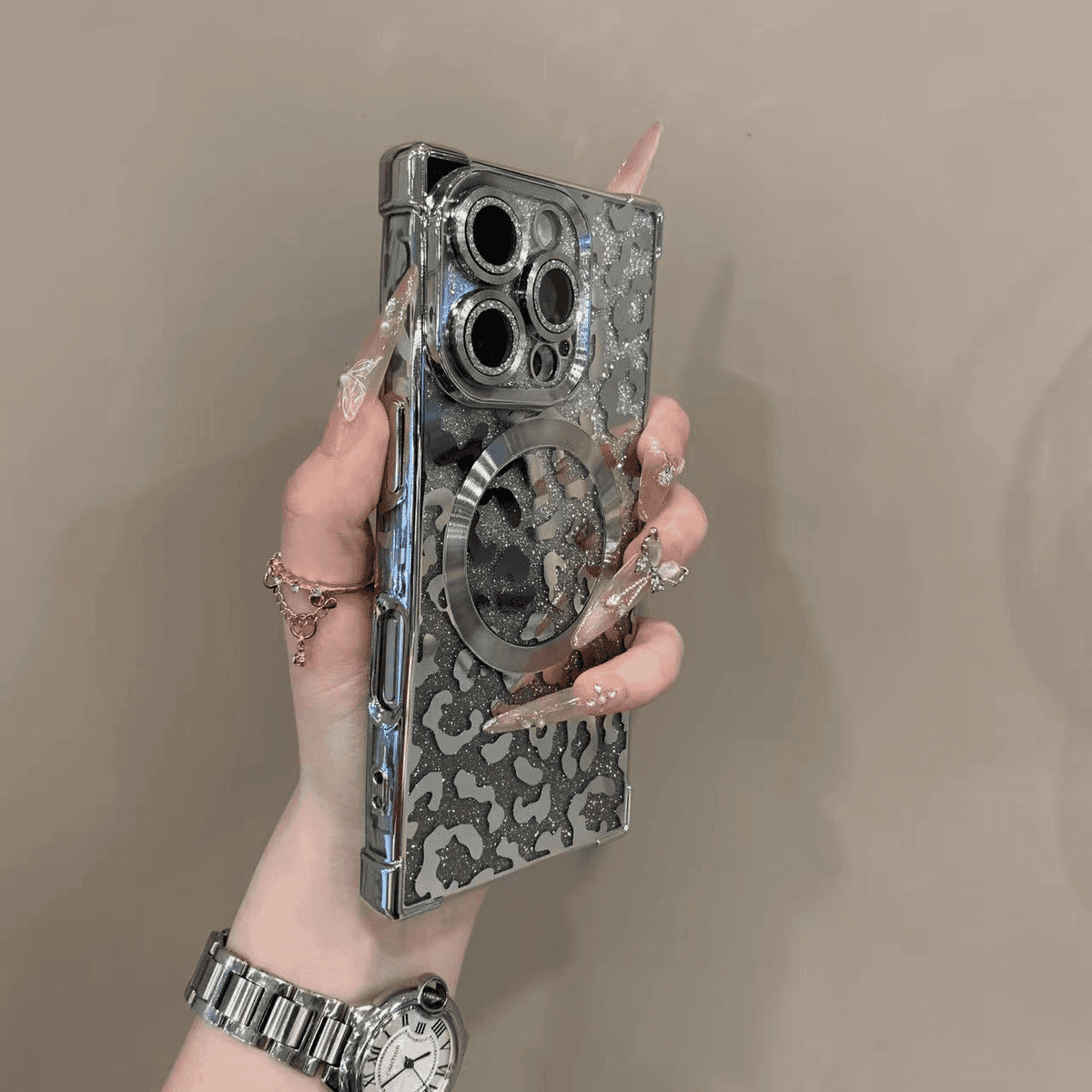 Four-corner shockproof sparkling leopard print case for iPhone