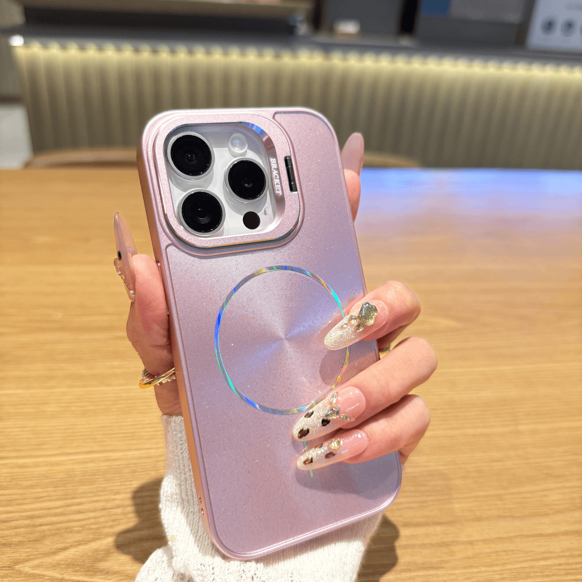 Glitter lens holder magnetic case for iPhone