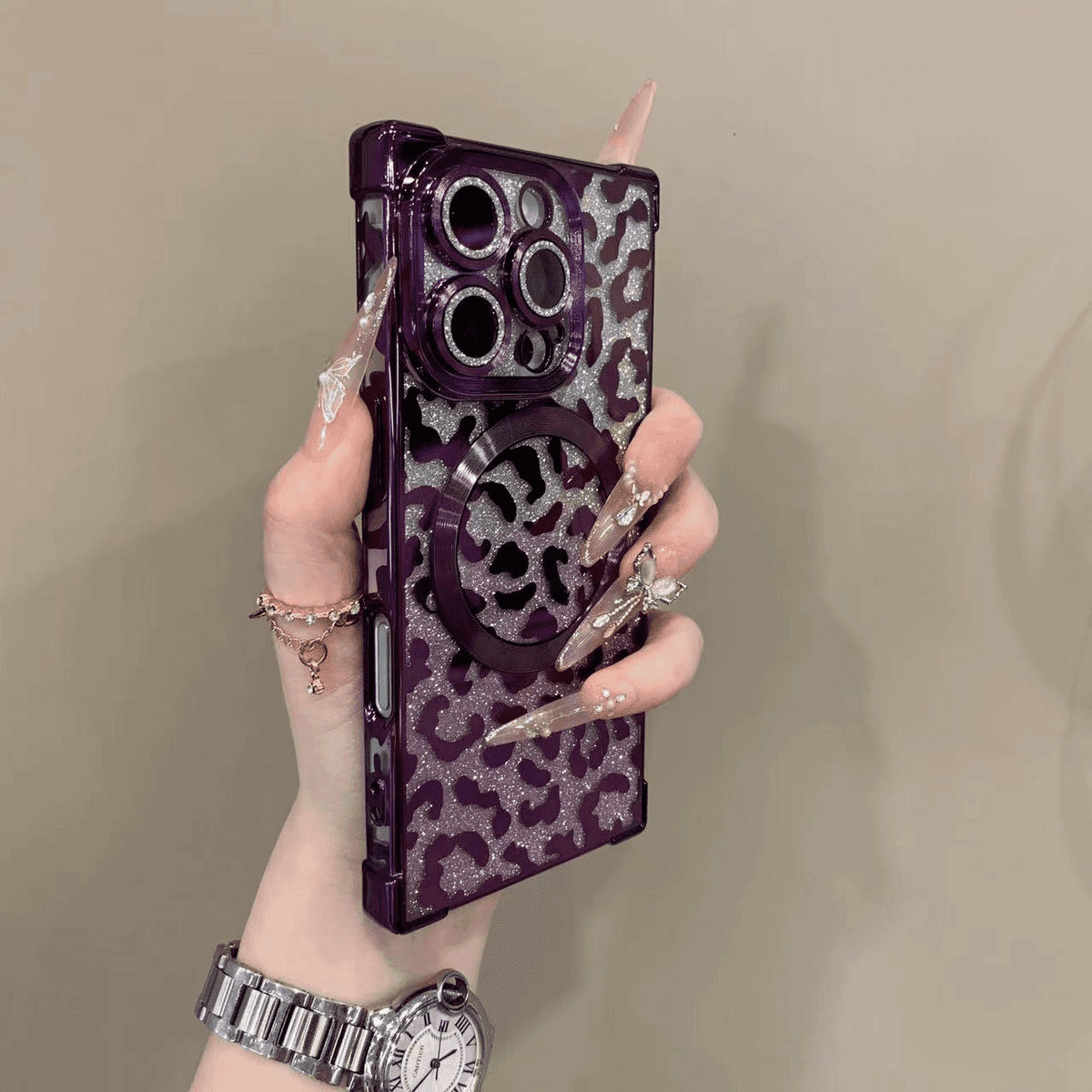 Four-corner shockproof sparkling leopard print case for iPhone