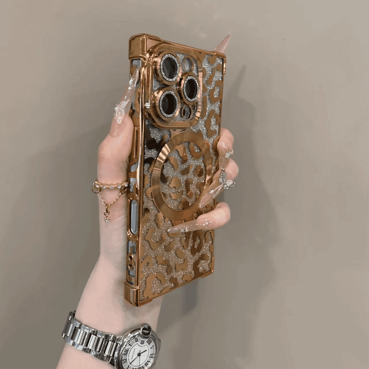 Four-corner shockproof sparkling leopard print case for iPhone