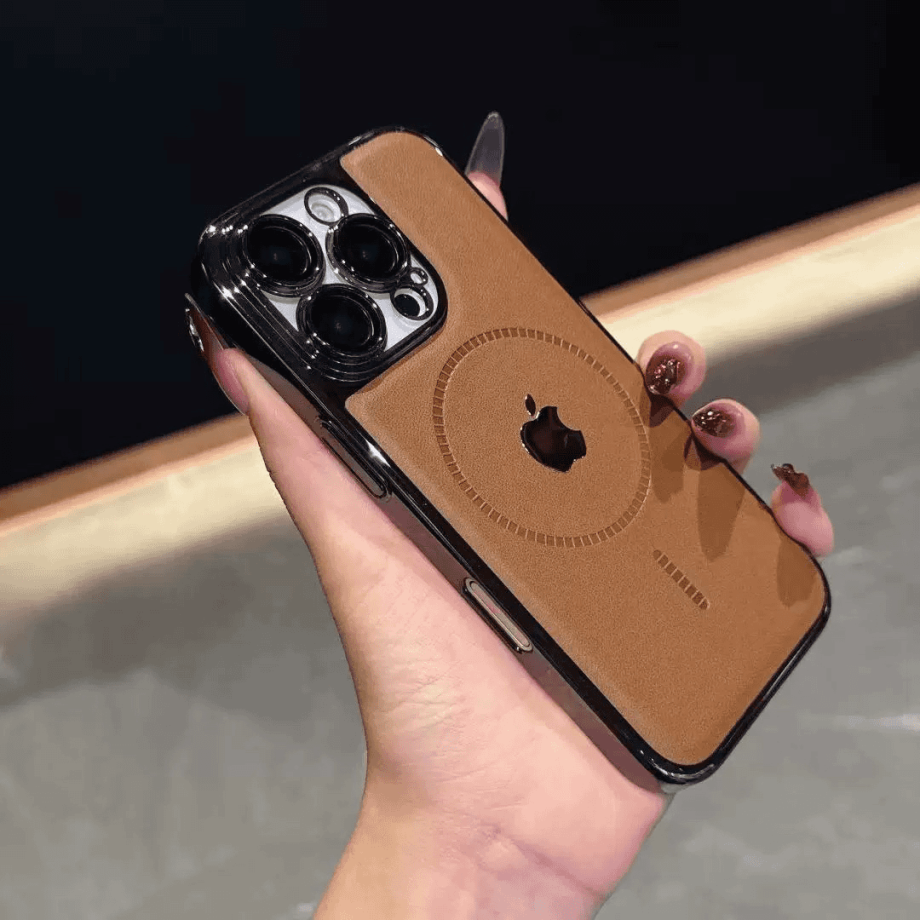 Electroplated leather texture magnetic case for iPhone
