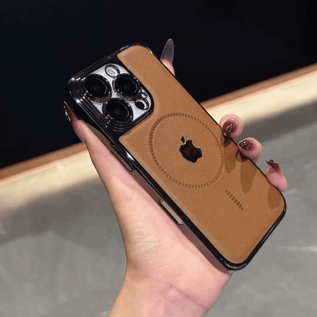 Electroplated leather texture magnetic case for iPhone - Image 2