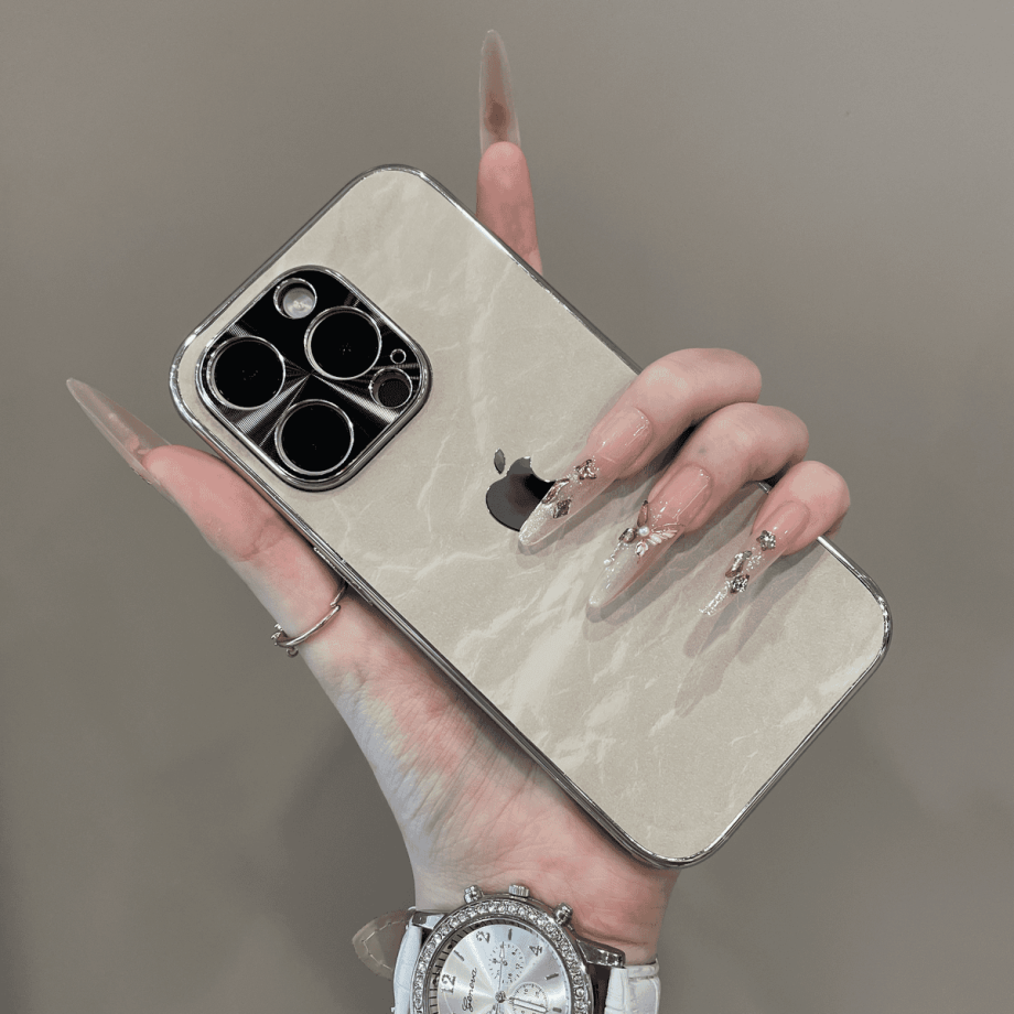 Velvet Snow Mountain electroplated hollow-out silver-edged phone case